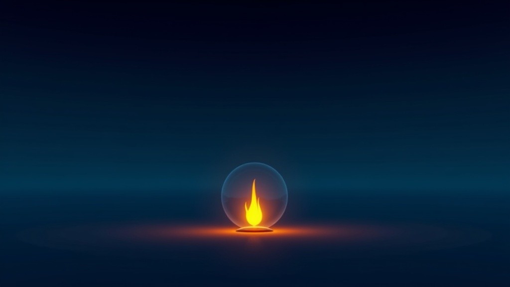 A program's guess: a single flame inside a glass sphere on a vast dark plain.